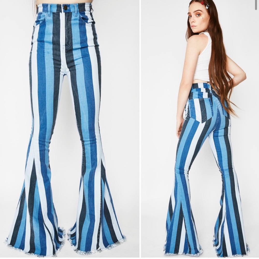 Show Me Your Mumu Berkeley Indigo Stripe Bells Blue Jeans